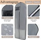 Dress Bags for Gowns Long, 65" Long Dress Garment Bags for Hanging Clothes | 1 Pack ,10" Gusseted Clothing Bags for Closet Storage and Travel, Suit Bags for Coats, Jackets, Shirts and Sweater