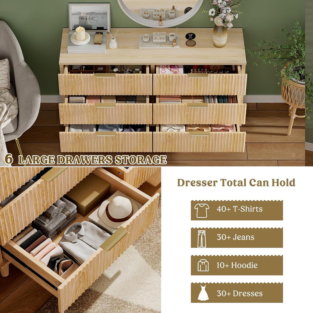 Modern Dresser and Nightstand Sets 3-Piece, 2 Nightstands 6-Drawer Dresser