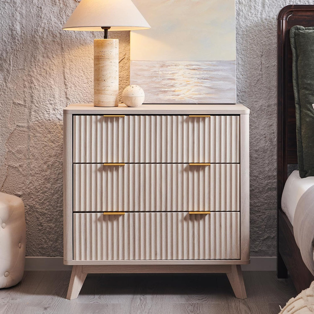 T4TREAM 32" Large Fluted Nightstand with 3 Drawers, White Alder | Oversi...