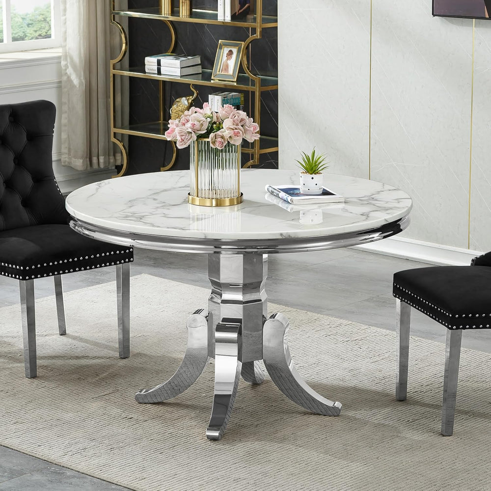 45 inch White Marble Round Dining Table for 4 to 6, Modern Round Dining Table...