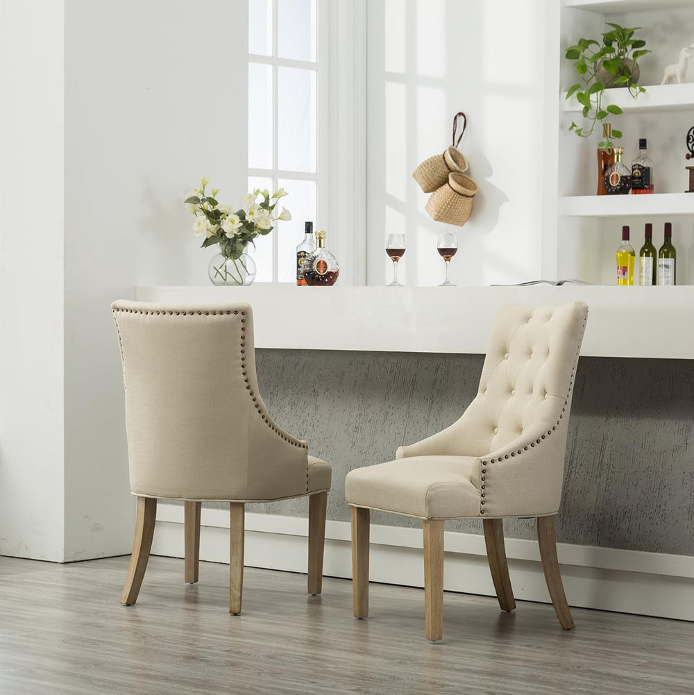 Roundhill Furniture Button Tufted Solid Wood Wingback Hostess Chairs with Nai...