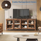 GAOMON TV Stand for 65" with Entertainment Center, Storage Cabinet, 4 Sliding Glass Doors, Mid Century Modern Media TV Console Table for Living Room Bedroom, Retro Brown