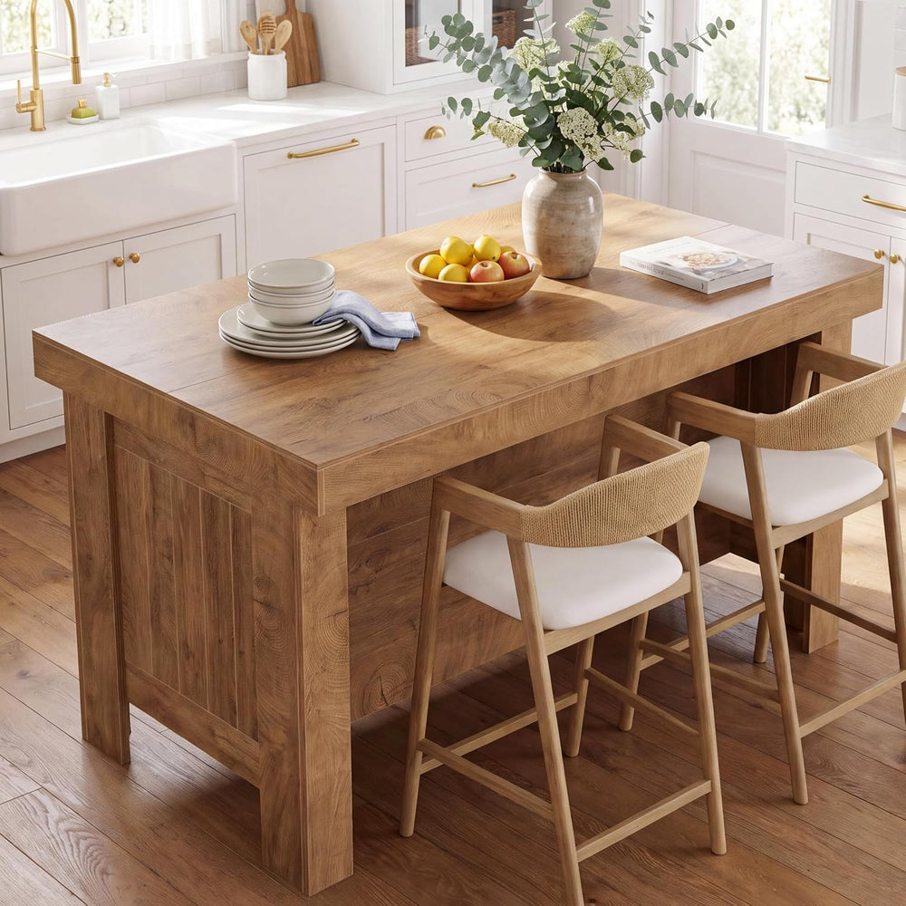 Tribesigns 55" Kitchen Island with Storage & Seating (Natural Brown ...
