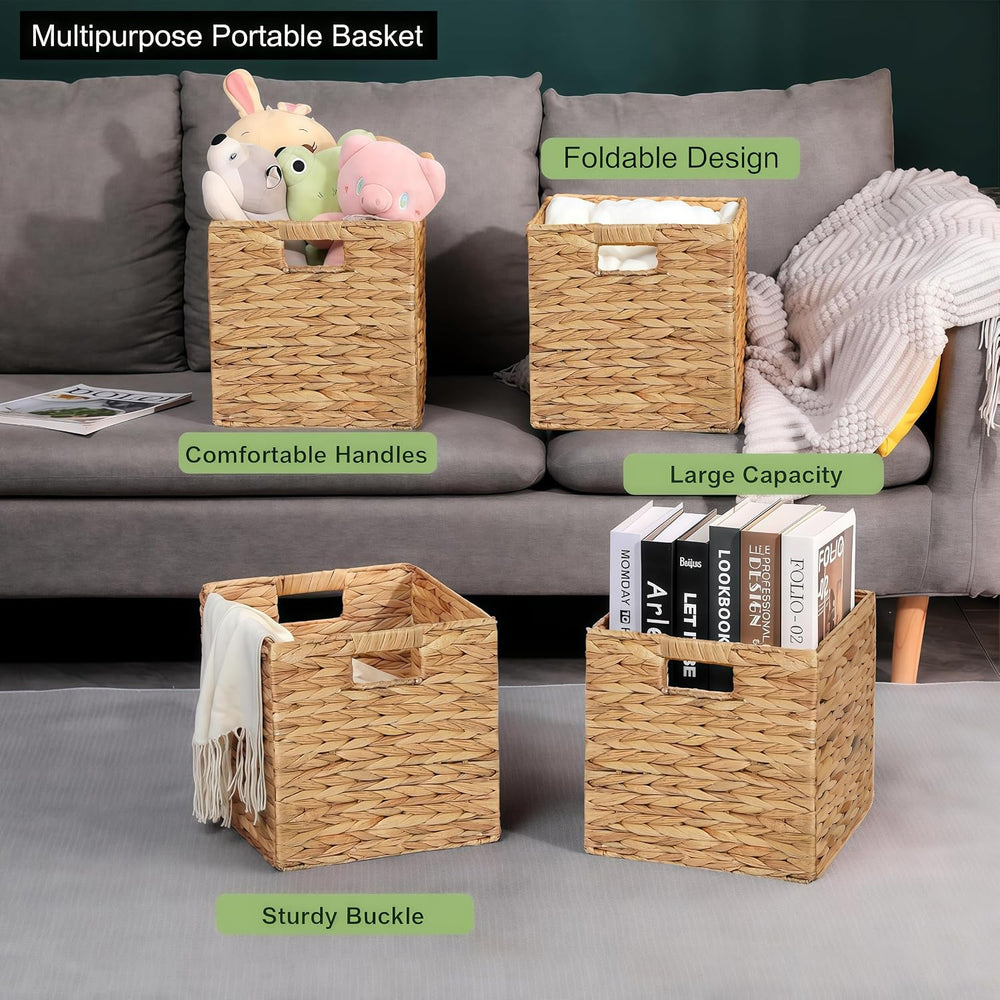 11 x 11 x 11 in Woven Storage Baskets,Set of 4 Wicker Cubes Baskets,Natural |...