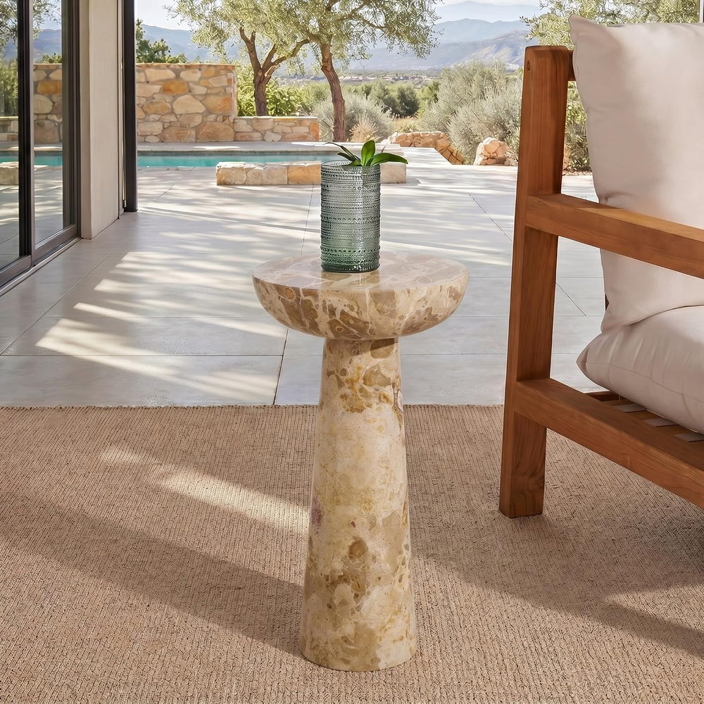 SAFAVIEH Couture Collection – Glendale Beige Round Marble Accent Table, Stone...