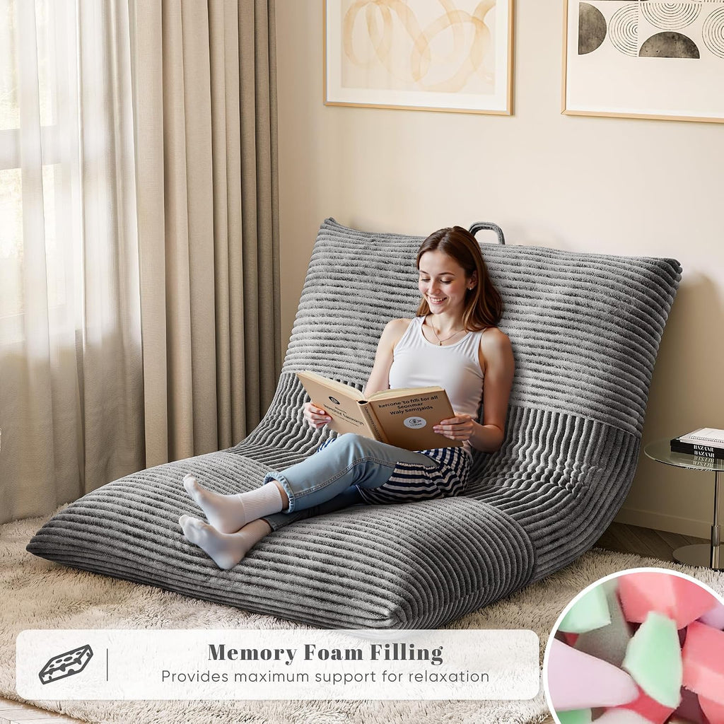 Homall 3 in 1 Giant Bean Bag Chair for Adults, Convertible Bean Bag Floor Couch Bed with Washable Cover, High-Density Foam Chair Bed for Living Room, Dorm Room, Office (Gray)