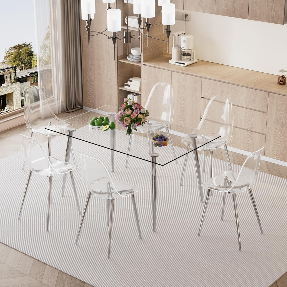 Baysitone 51 inch Glass Dining Table Set for 6, Dining Table & Chair Sets...