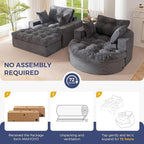 MAXYOYO Modular Sectional Chaise Lounge Sofa, 2 Sets Upholstered Lounge Chair with Ottoman, Comfy Round+ Square Couch with Layered Cushion, Tufted Sleeper Chair for Living Room, No Assembly, Dark Grey