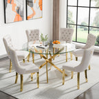 SSLine 7-Piece Round Glass Dining Table Set for 6, Modern Glass Kitchen Table and Chair Set for 6, 47.2" Circle Dining Room Table with 6 Beige Tufted Chairs for Kitchen Home Office