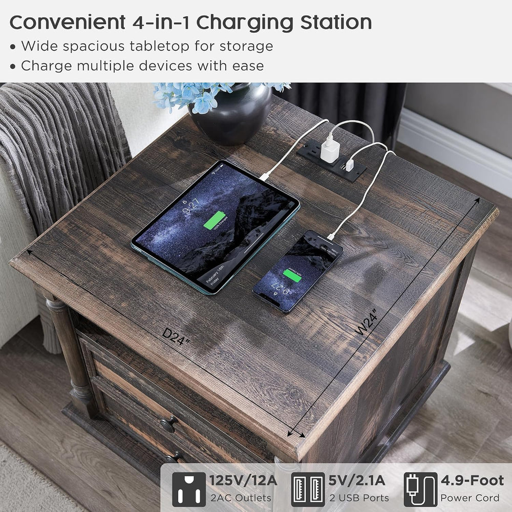 T4TREAM 24'' Farmhouse End Table w/4 Solid Wood Feet Set of 2, Large ...