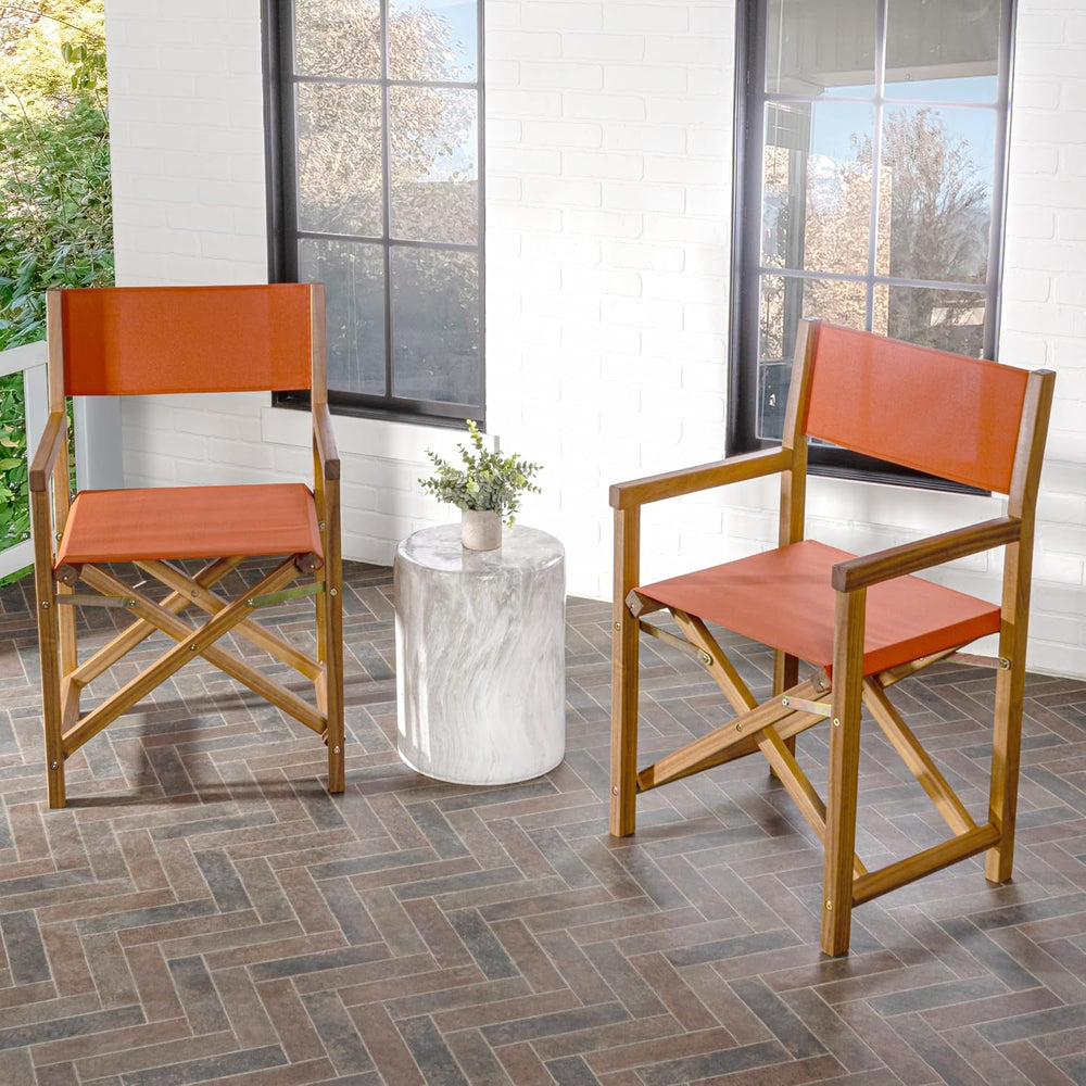 JONATHAN Y Cukor Acacia Wood Folding Director Chair Set of 2, Orange