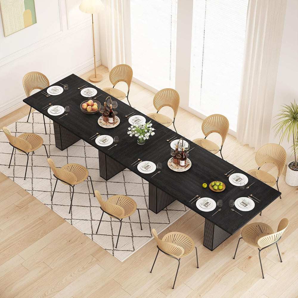 78 Inch Rectangular Dining Table for 6 to 10, Farmhouse Fluted Dining Kitchen...