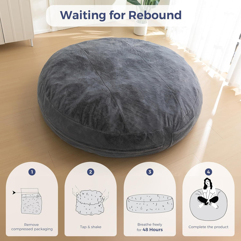 MAXYOYO Bean Bag Chair for Adults, Large 6 ft Bean Bag Chair with Foam Filling, Ultra Soft Fur Lazy Sofa for Living Room Bedroom, Machine Washable Cover