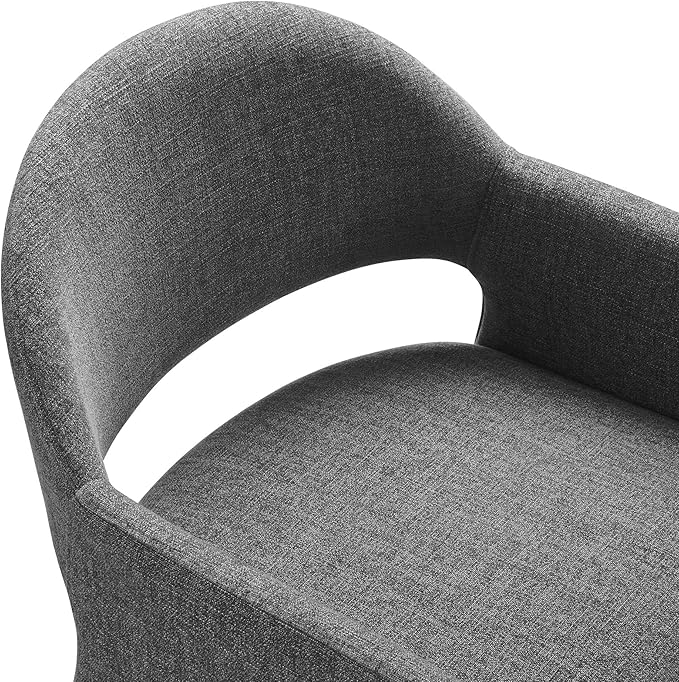 Modway Talia Upholstered Fabric Dining Armchair in Charcoal - Modern Curved Dining Chair with Open-Back - Living Room Barrel Lounge Chair - Single Upholstered Accent Chair with Arms