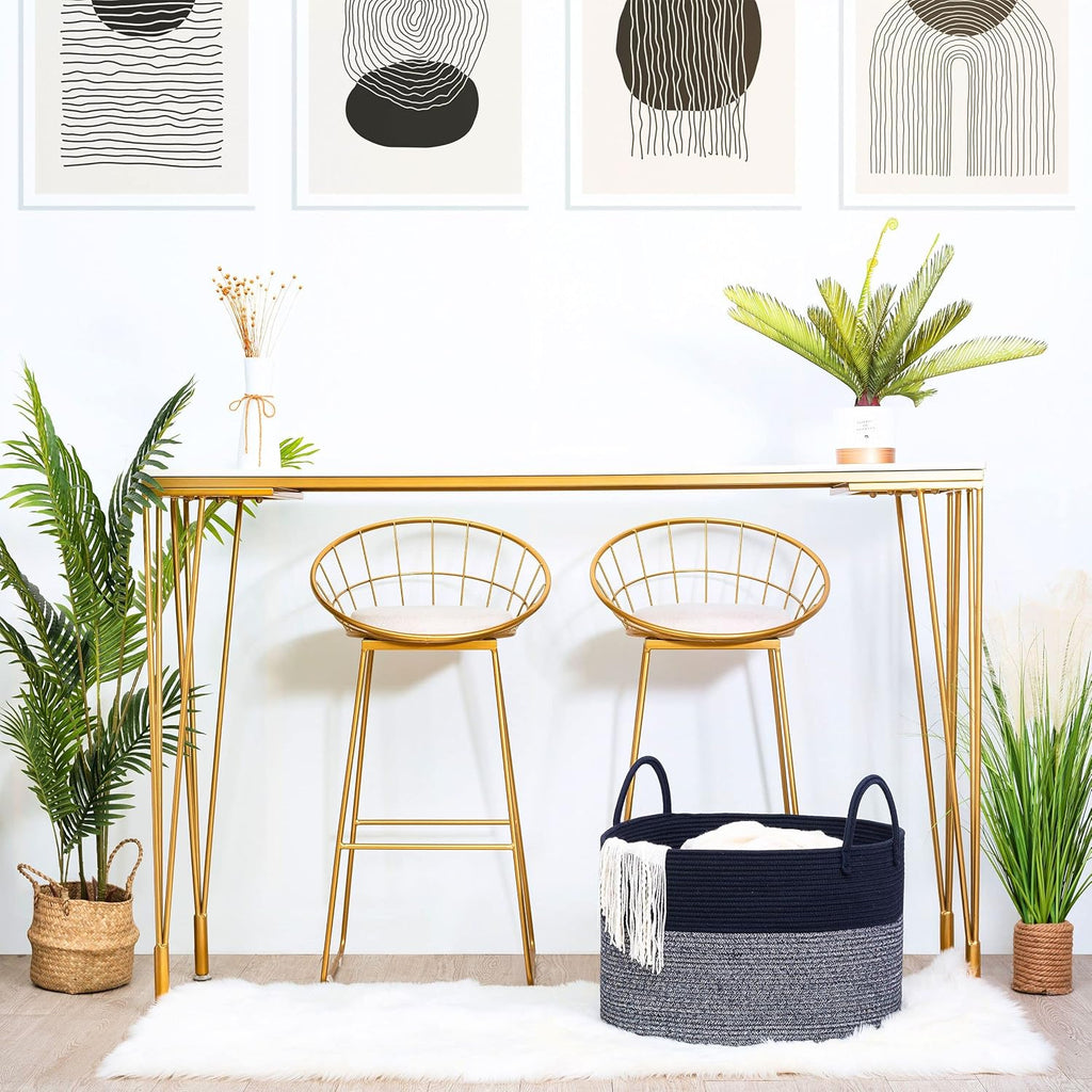 MINTWOOD Design Extra Large 22 x 14in Decorative Woven Cotton Rope Blanket Storage Basket Bin Living Room with Long Handles, Laundry Hamper for Pillows, Pool Towels, Dog Toys, Shoes, Navy Blue