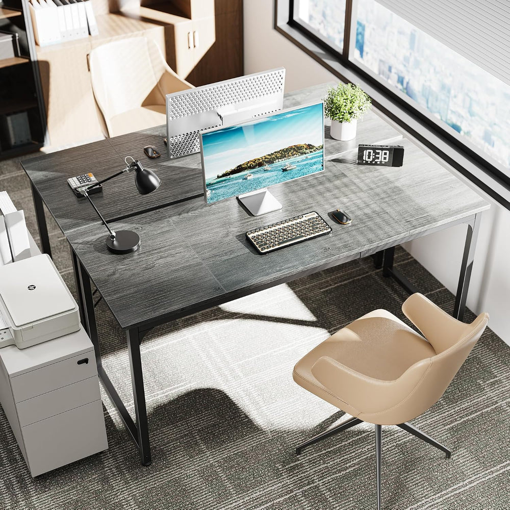 Huuger Computer Gaming Desk, 63 Inch Office Desk with Storage, Writing Work S...