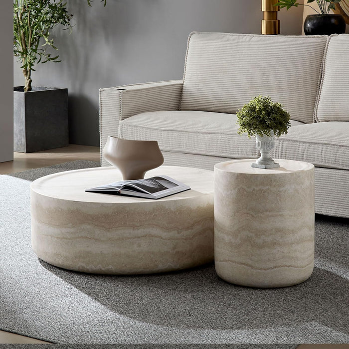 JUSTONE Set of 2 Round Coffee Tables for Living Room, Faux Mars Pattern Modern Minimalist Side Tables Accent End Table End Table for Apartment,Office,Marble