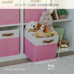 OrganiHaus 11" x 11" x 11" Fabric Cubes Storage Bins Set of 4, Foldable Collapsible Canvas Storage Bins for Organizer, Toy Organizer for Kallax, 11 Inch Linen Cube Shelf Baskets - Pink/White