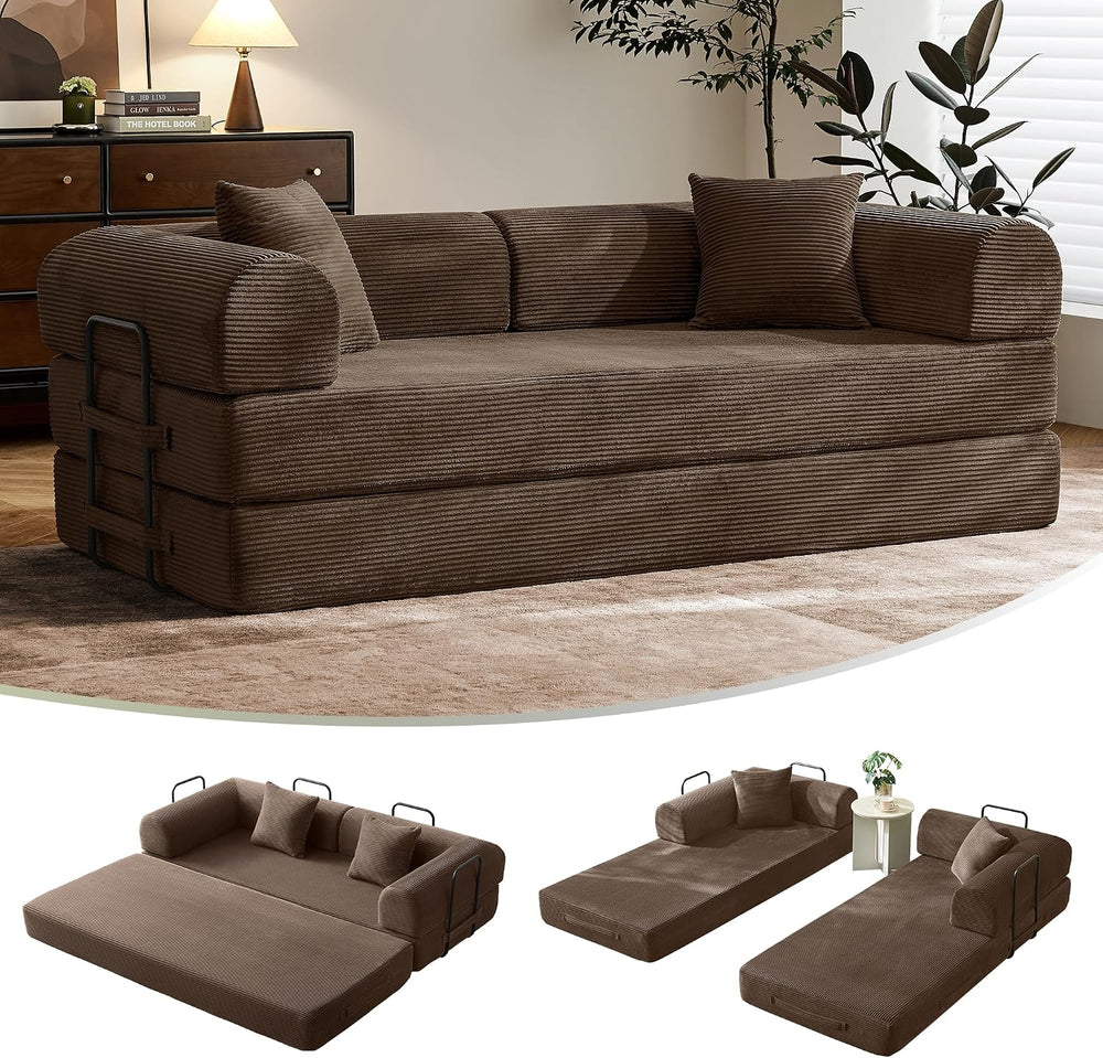 79" Convertible Futon Sofa Bed, Couch for Living Room | Brown | Folding ...