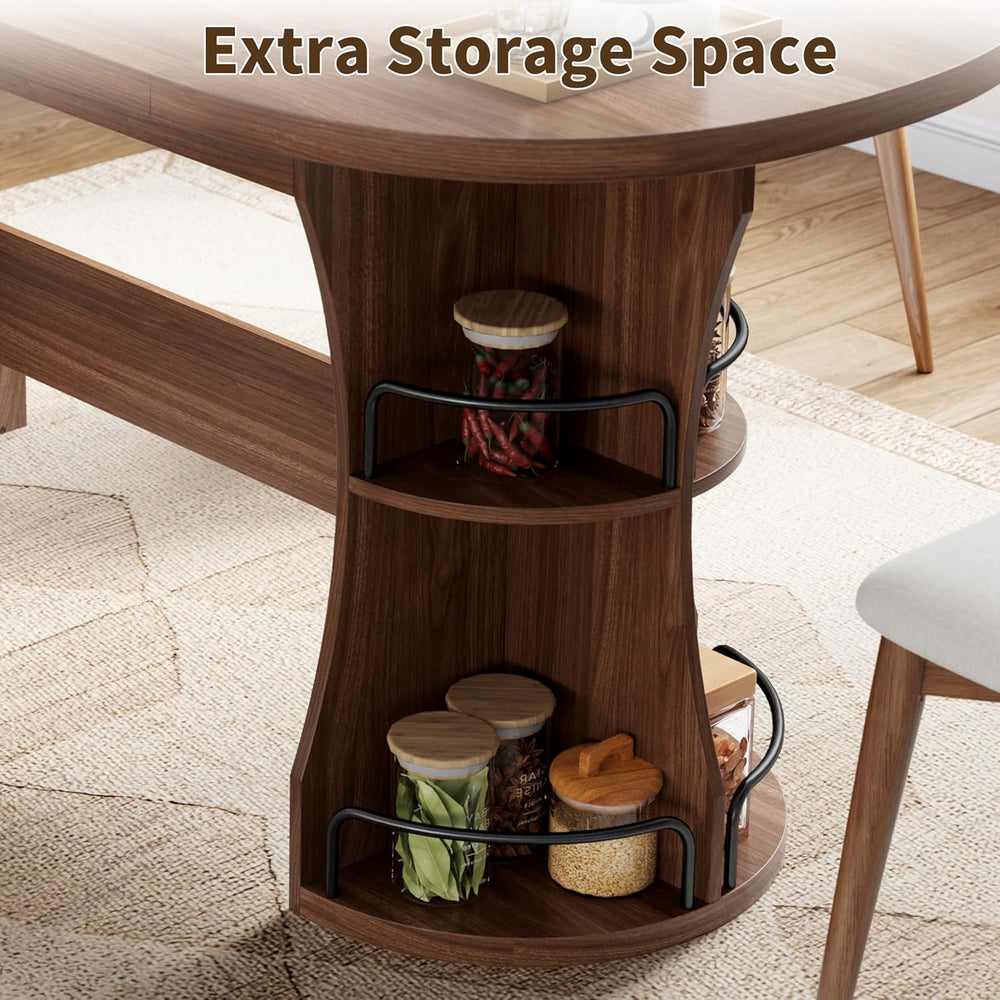 70.8" Dining Table for 4-6, Oval Kitchen Tables with Storage, Long Dinne...