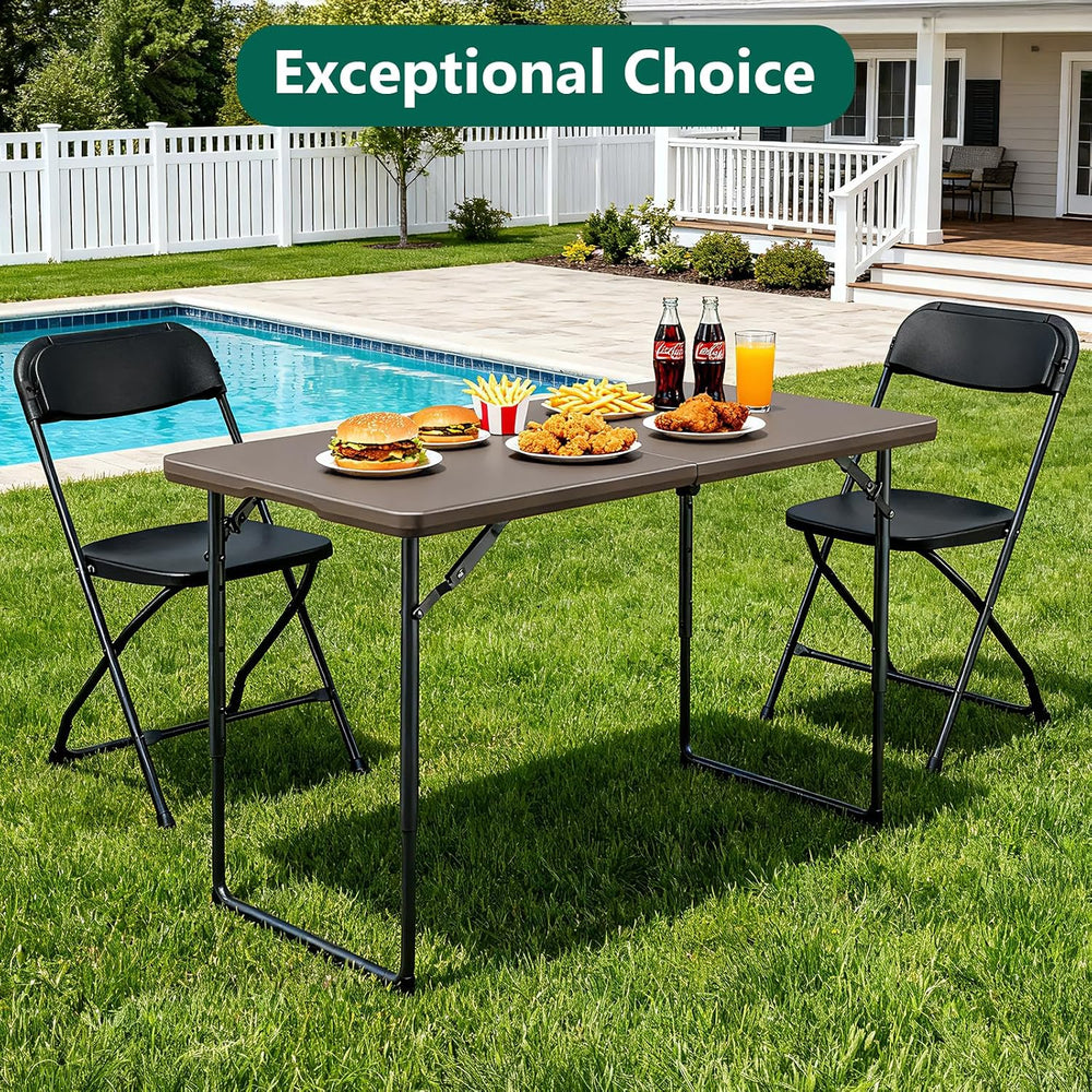 Folding Table, 4FT Foldable Picnic Table with Carrying Handle, Heavy Duty Fol...