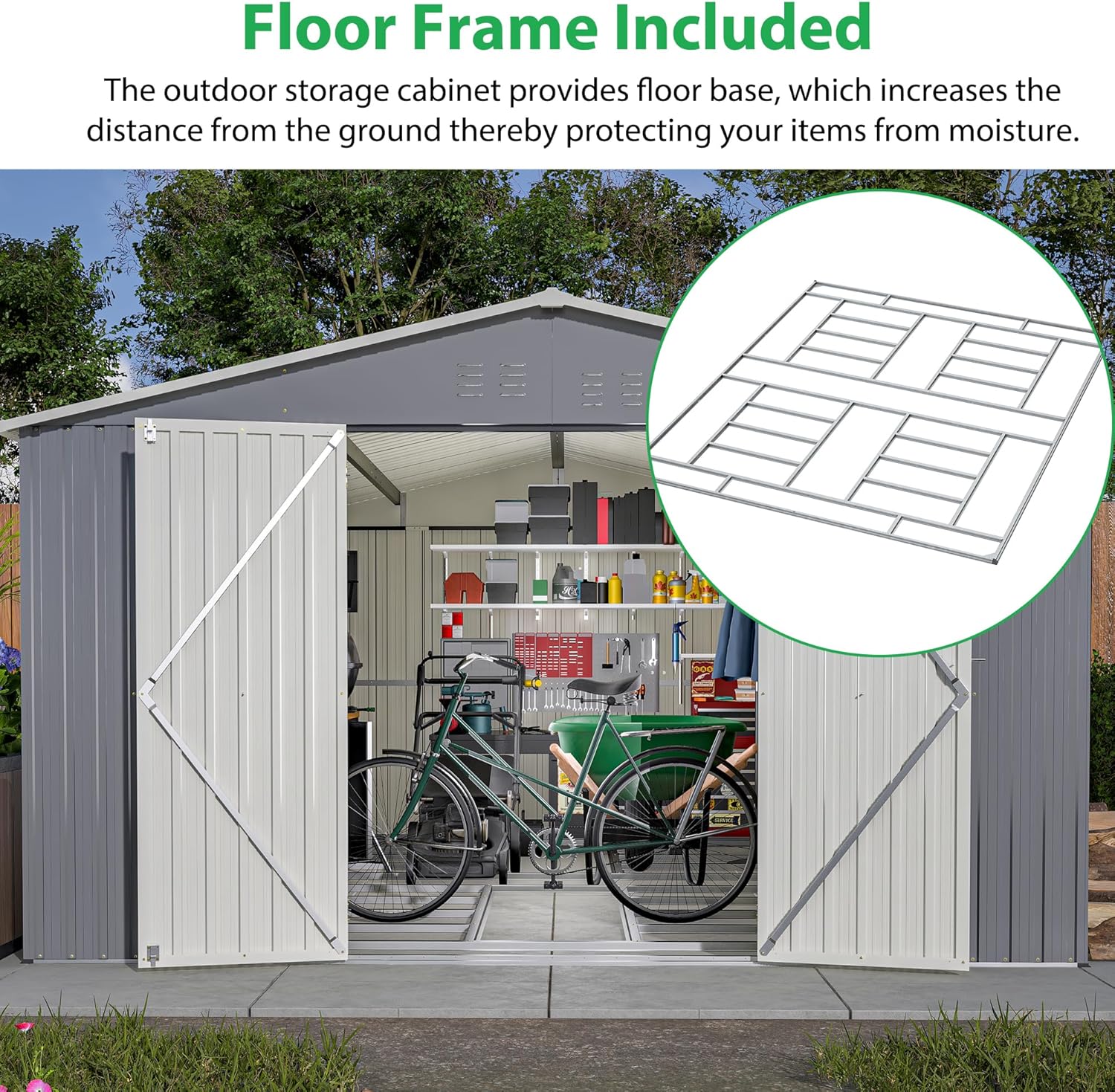 Metal Storage Shed 11x13 FT Outdoor, Metal Steel Utility Tool Shed Storage House with Double Lockable Doors & Air Vent for Backyard Garden Patio Lawn Gray