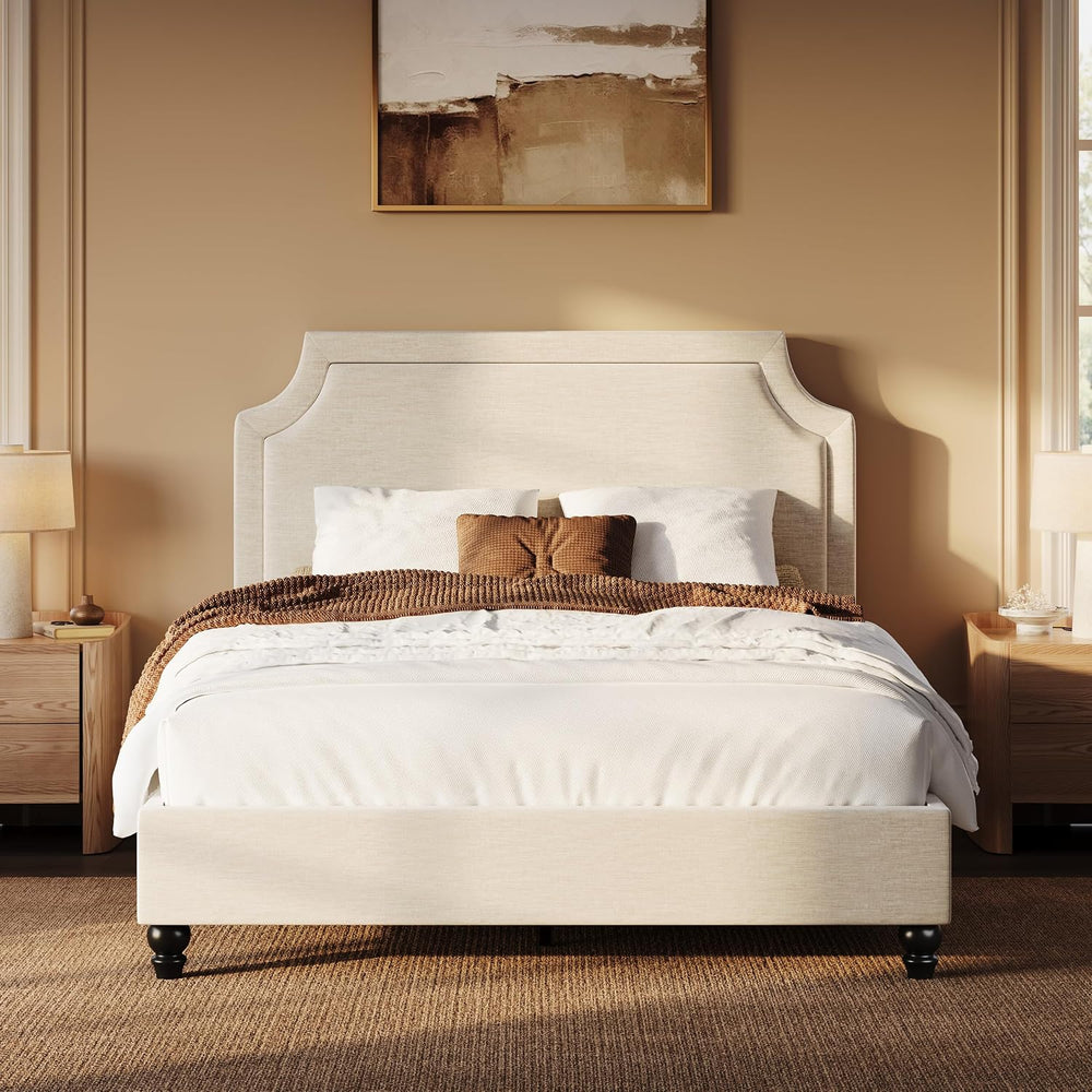 SHA CERLIN Queen Chenille Upholstered Platform Bed Frame, Beige
