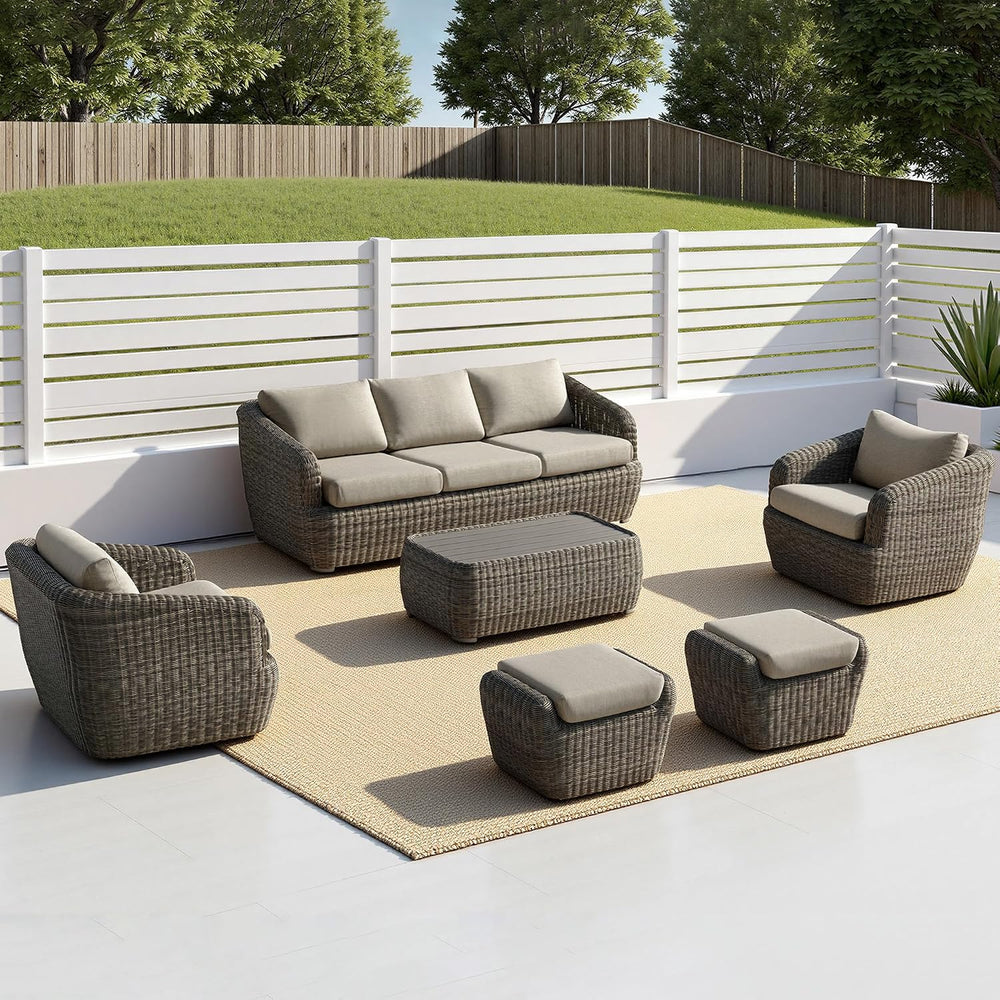 CHITA Patio Wicker 3-Seater Sofa with Removable Cushion, Backyard Rattan Chai...