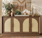 FORTUNETEC 63.8" Sideboard Buffet Cabinet with Storage, Natural Walnut | Accent Cabinet with Arched Doors, Boho Modular Media Console, Credenza for Living Room Kitchen Dining Room Entryway