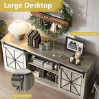Farmhouse TV Stand for 65/60/55 Inch Tvs, Rustic Entertainment Center with Storage Cabinets & Sliding Barn Doors, Modern Media Console Table, Wood Television Furniture for Living Room, Bedroom, Grey
