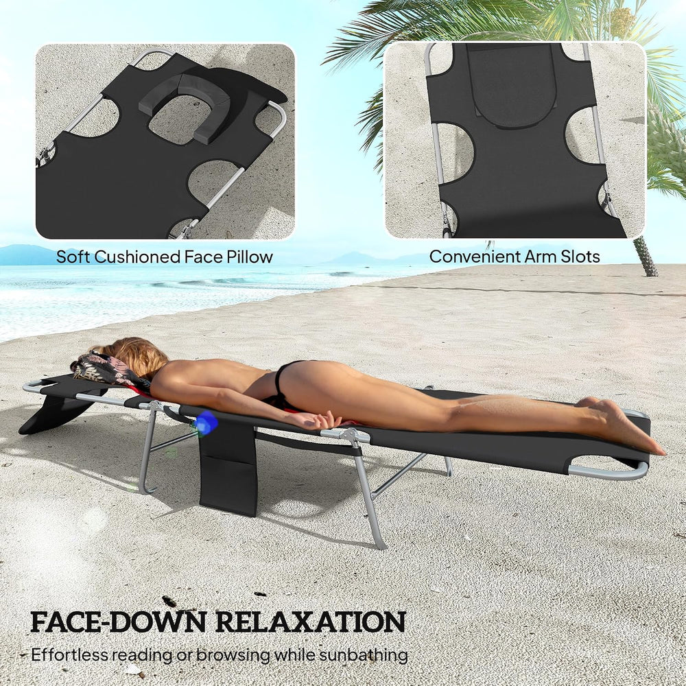 Outsunny Chaise Lounge Chair Outdoor Set of 2 with Face Arm Hole, 5-Position ...