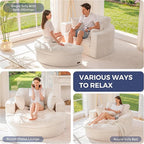MAXYOYO Modular Sectional Chaise Lounge Sofa, Round Upholstered Lounge Chair with Ottoman, Comfy Couch with Layered Cushion, Tufted Sleeper Chair for Living Room, No Assembly, Beige