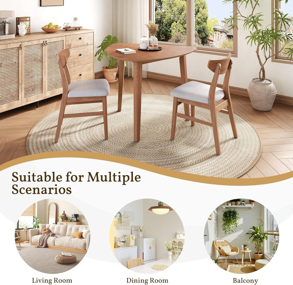 P PURLOVE Modern 3 Piece Table Set, Triangular Table and 2 Curved Wood Chairs...