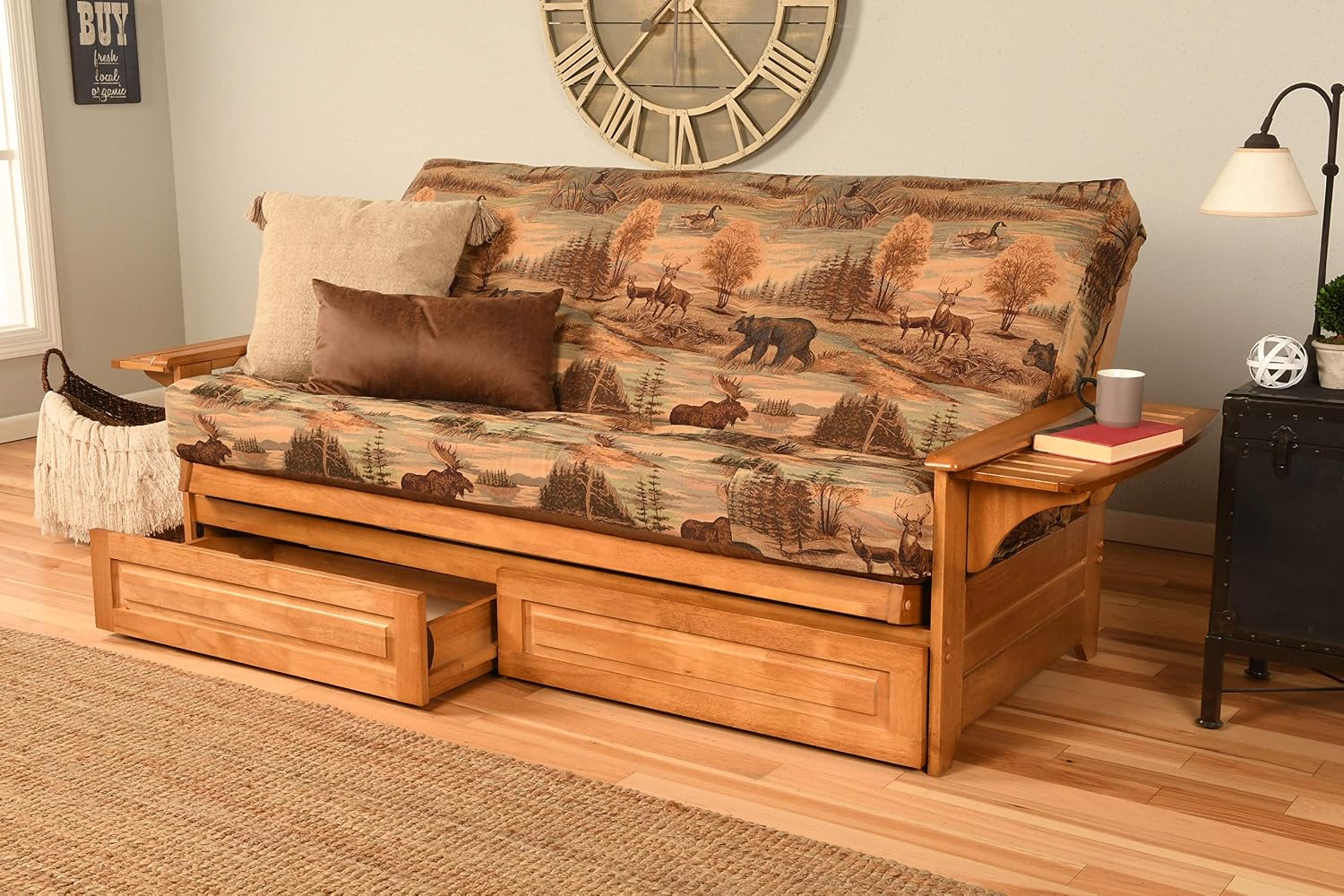 Kodiak Furniture Phoenix Full Size Futon in Butternut Finish with Storage Drawers, Canadian
