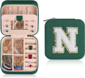 Parima House Warming Gifts New Home - Personalized Green Jewelry Holder Organizer for Travel | Preppy Stuff & Room Decor for Teen Girls | Travel Jewelry Case - Letter N