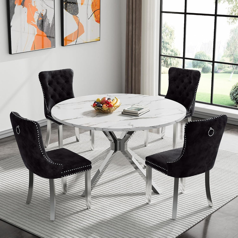 Modern Round Dining Table for 4 to 6, 47 inch Circle Dining Table with White ...