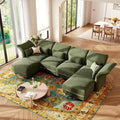 LLappuil U Shaped Sectional Sofa with Storage, 6 Seat Green Corduroy | Adjustable Backrests & Arms, Extra Deep Seat Cushions, OEKO-TEX Certified Fabric, Solid Wood Frame + 35D Foam