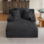 Oversized Corduroy Chaise Lounge Chair Boneless Sofa Bed, Deep Seat Floor Lounger Recliner Cloud Couch with Cup Holder & Storage Pocket for Living Room, Bedroom, Apartment