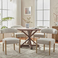 VKNOW Wooden Dining Chairs Set of 4, Modern Upholstered Dining Room Chairs with Rubberwood Legs and Curved Backrest, Fabric Kitchen Chairs for Farmhouse/Living Room/Dining Room, Heathered Off-White