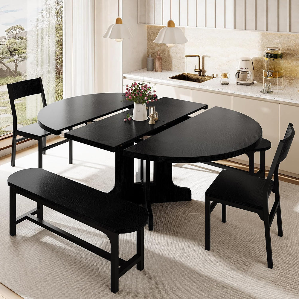 iPormis 5-Piece Round Dining Table Set for 4-6, 59" Extendable Dining Ro...