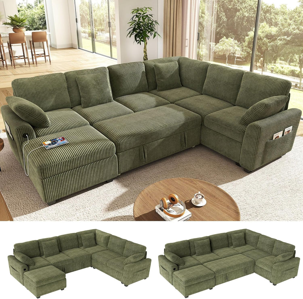 Ihanherry 7-Seater Large Sectional Sofa Bed with Storage Ottoman & Lovesc...