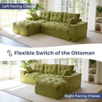 MAXYOYO 104" L Shaped Modular Sectional Sofa with Ottoman, Cloud Boneless Couch with Layered Cushion, Upholstered Sofa in a Box, Flexible Module Combination for Living Room, No Assembly, Green
