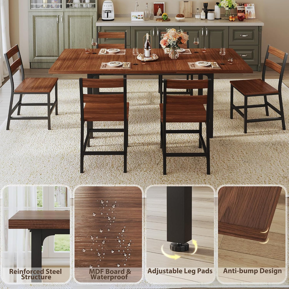 ALEXNUTRE 7-Piece Dining Table Set for 4-6, 63" Large Extendable Kitchen...