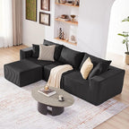 107.4" Cloud Couch Sectional, Modular Sofa with Deep Seat, Plush Corduroy L Shaped Boneless Couch, Convertible Sectional Couches for Living Room, 4Seat, Black