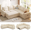 85 Inch Modular Sectional Sofa with Pull Out Bed, L Shaped 5 Seat Sectional Sleeper Sofa with Storage, Sectional Couches for Living Room, Cloud Modular Couch, Removable Sofa Cover, Beige