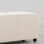 SIMPLIHOME Avalon Storage Ottoman - 42 inch Wide Upholstered Linen Look Fabric Rectangular Flip-Top Ottoman in Natural Beige, Contemporary Coffee Table Ottoman for Living Room with Hidden Storage