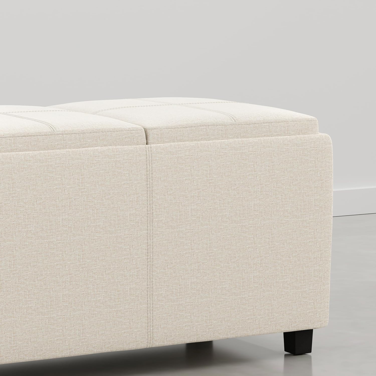 SIMPLIHOME Avalon Storage Ottoman - 42 inch Wide Upholstered Linen Look Fabric Rectangular Flip-Top Ottoman in Natural Beige, Contemporary Coffee Table Ottoman for Living Room with Hidden Storage