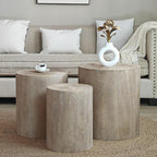 Round Nesting Small Coffee Table Side Table End Set of 3 for Living Room Bedroom, Farmhouse Countryside Style, No Assembly, Natural Wood