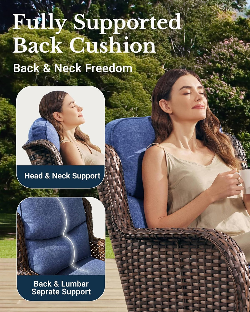 HILLGA Luxury High Back Patio Furniture Set with 6-Inch Thick Cushion