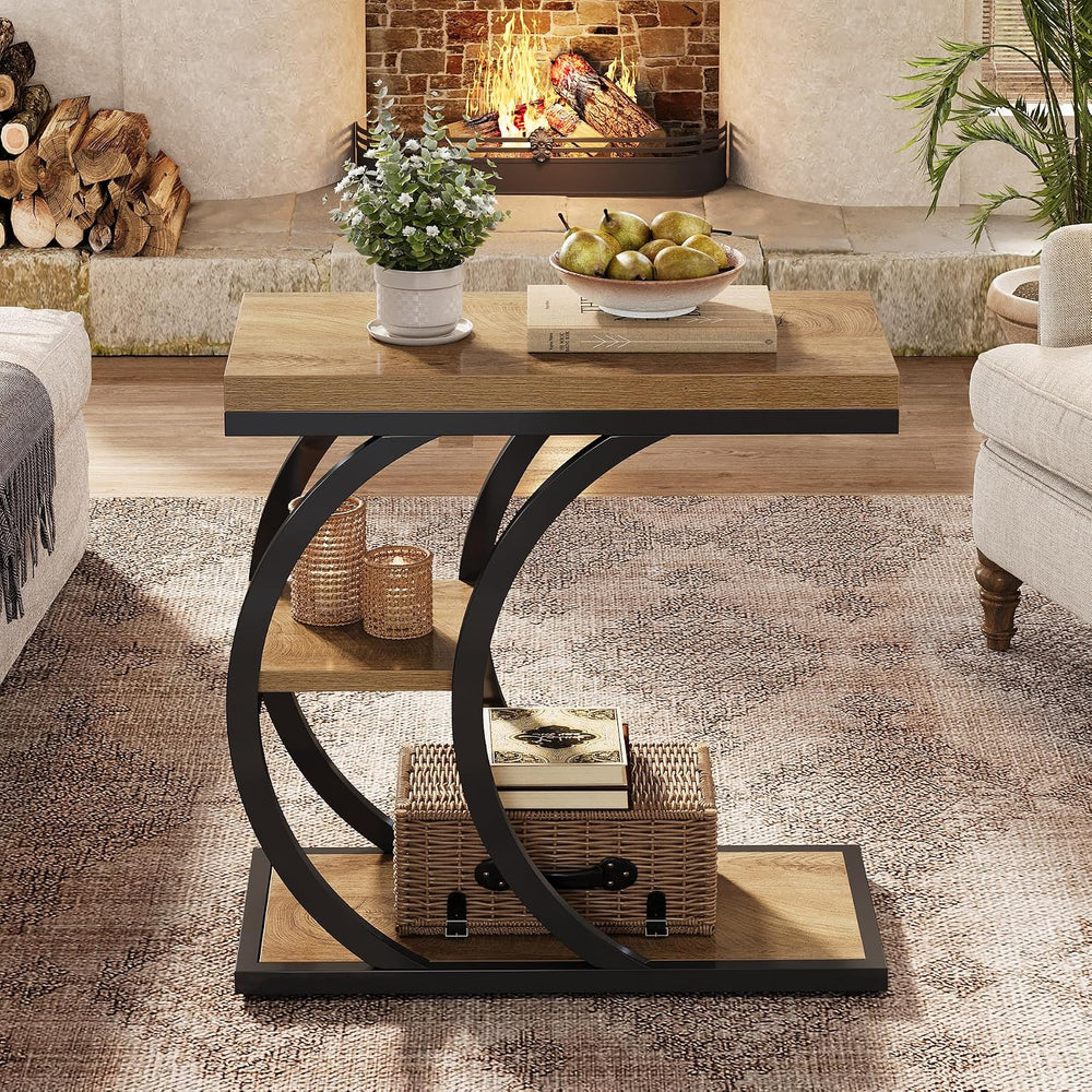 Tribesigns End Table Set of 2, 3-Tier Narrow Wood Couch C-Shaped Side Table w...